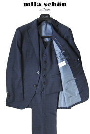 アウトレット ミラショーン メンズ スーツ スリーピース ブルー シャドーチェック チェルッティ素材 春夏物 42R(A3) 44R(A4) 46R(A5) 48R(A6) 50R(A7)【事前購入確認で更に3％OFF】