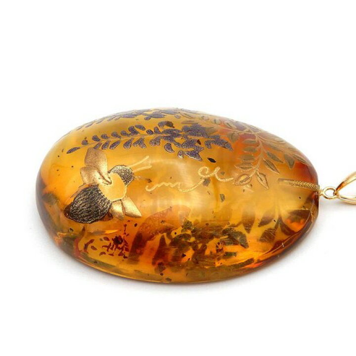 楽天市場 動画あり ブルーアンバー 琥珀 ペンダントトップ ネックレス ドミニカ産 蒔絵 藤の花 熊蜂 象嵌 螺鈿 お花 フラワー クマバチ 虫 ウィステリア 針谷崇之 K18 チェーン別売り 一点物 No 3049 送料無料 天然石 未処理石 コハク 秋冬物 琥珀屋