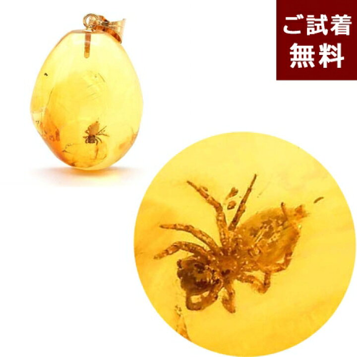 楽天市場】虫入り琥珀 ネックレス ペンダントトップ 蜘蛛 イエロー  