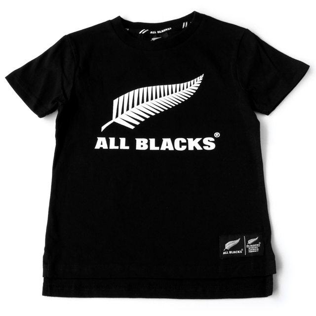<br>ニュージーランド オールブラックス ロゴ キッズ Tシャツ140 120 90<br>半袖 ビッグロゴ Tシャツ オフィシャルライセンス<br>子供服 ブラック 大きいロゴ シンプル 子供用 男の子