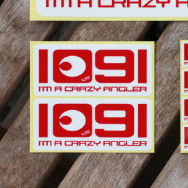 [2枚set] 1091（イレグイ）I'm a crazy angler.ステッカー 62×27mm【中】[メール便送料無料☆ステッカー2000円(税別）以上お買い上げ][釣り ステッカー]