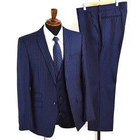 5XG081】renoma HOMME 3ピース 2つボタン シングルスーツ L AB6 ダークネイビー ストライプ ノータック 極 定番 154076-85 合物 春秋 【中古】【メンズビジネス】202507