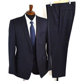 5XG082】renoma HOMME 3ピース 2つボタン シングルスーツ L AB6 ダークネイビー ストライプ ノータック 極 定番 164061-88 合物 春秋 【中古】【メンズビジネス】202507