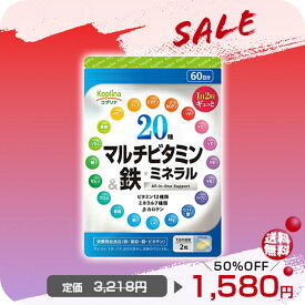 ＼目玉商品SALE 50OFF%〜／20種マルチビタミン&鉄・ミネラル 120粒 60日分【つるっと飲みやすい小粒 栄養機能表示食品 ベースサプリメント 鉄分強化配合 健康 サプリ サプリメント 栄養補助食品 安心国内製造】
