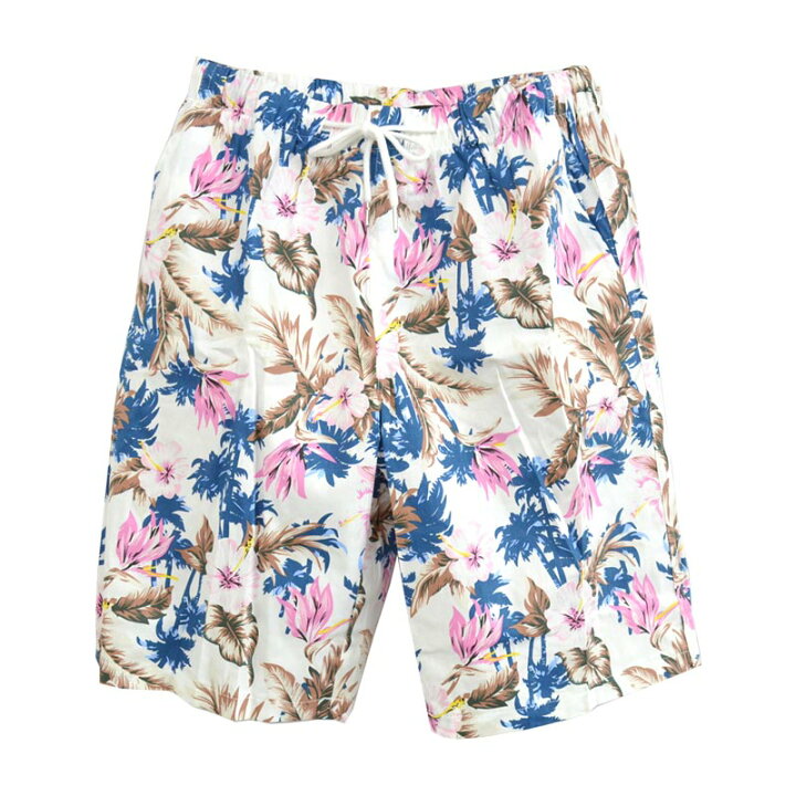 楽天市場 ショートパンツ ハーフパンツ メンズ すっきり シルエット 南国 ビーチ カラフル イージー ホワイト ピンク 総柄 花柄 ハワイ 綿 コットン100 ジュニア キッズ サマー ファッション 夏物 エスニック 部屋着 スポーツ 中国製 ケーエスインターナショナル