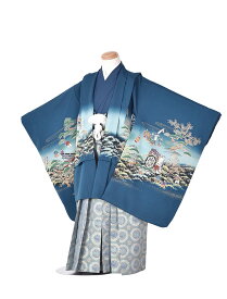 【レンタル】七五三 レンタル 5歳 ブルー ぼかしかぶと 御所車 袴羽織セット 5才男児袴 羽織袴 男の子 5歳着物 110cm~120cm 青 松 兜 着物レンタル5 子供着物 お正月 お祝い着物 キッズ 753 貸衣装 和装 着物 フルセットレンタル 5歳用 往復送料無料 新品足袋プレゼント