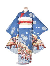 【レンタル】七五三 レンタル 七五三絞り 7歳フルセット 正絹 女の子 7歳 七五三セット 7歳正絹 青絞り 御所車 貸衣装 前撮り 着物レンタル 753 七五三女児 和装 ひな祭り 115cm~125cm 子供 お祝い着 お正月 7才 きものレンタル 新品足袋プレゼント 往復送料無料