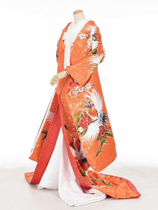 楽天市場 レンタル 色打掛 花嫁衣裳 和装 神社挙式 結婚式 打掛 披露宴 オレンジ 和婚 鶴 フルセットレンタル 和装前撮り 往復送料無料 7日間レンタル レンタル衣裳京なごみ楽天市場店