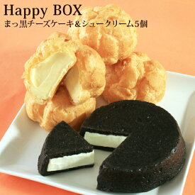 ＊Happy Box＊まっ黒チーズケーキ＆Bigシュークリーム5個チーズケーキ シュークリーム スイーツ お取り寄せ 送料込 内祝い 出産祝い 結婚祝い プレゼント ギフトセット 誕生日 バースデー