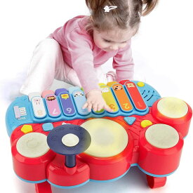 CubicFun 5 in 1 楽器のおもちゃピアノ&木琴&ドラム 子どもおもちゃ 知育玩具 ベビートイ おもちゃ 玩具 海外 英語 音楽 音遊び 1歳 赤ちゃん ベビー 学習 手遊び 電子ピアノ キーボード 木琴 ドラムセット 音が鳴る おしゃれ かわいい