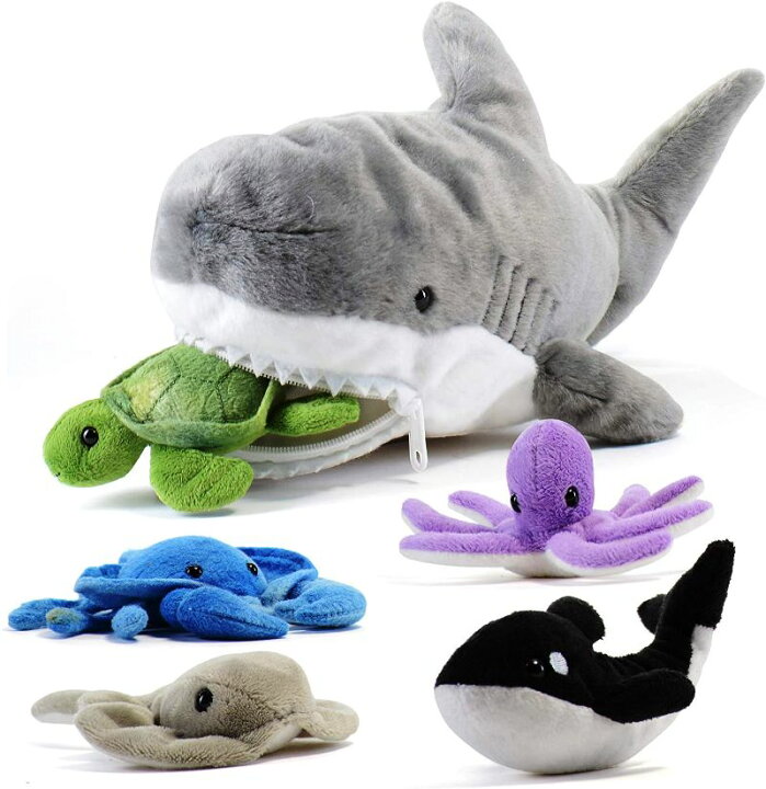 楽天市場 Prextex サメのぬいぐるみ 約38cmのサメと5つの小さな海の生き物 タコ カニ エイ シャチ さめ 鮫 やわらかい 抱っこ キッズ用おもちゃ 女の子 男の子 子ども 子ども 赤ちゃん ベビー うみ 海洋生物 かっこいい かわいい 収納 誕生日 クリスマス La Gracia