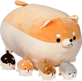 Snugababies 柴犬のぬいぐるみ約41cm×32cm×20cm 大きな柴犬と手のひらサイズの4匹の小さな柴犬 セット 3歳〜8歳 やわらかい 抱っこ キッズ用おもちゃ 女の子 男の子 子ども 子ども かっこいい かわいい 収納 お片付け 誕生日 クリスマス 柴犬 いぬ ワンちゃん