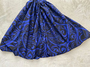 ◆【送料無料】【スカート丈1センチ単位でお作りします】◆フラダンス◆パウスカート◆タパ柄濃いブルー