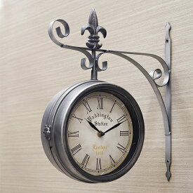 ステーションクロック 壁掛け時計 両面時計 Lサイズ シルバー ウォールクロック 西海岸風 インテリア アメリカン雑貨