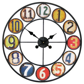 60cmのビッグサイズ時計 プレート ウォールクロック ラウンド（HT 1J-137） 大きい時計 ガレージ ビンテージデザイン 壁掛け時計 時計 アメリカ雑貨 ガレージ 西海岸風 インテリア アメリカン雑貨