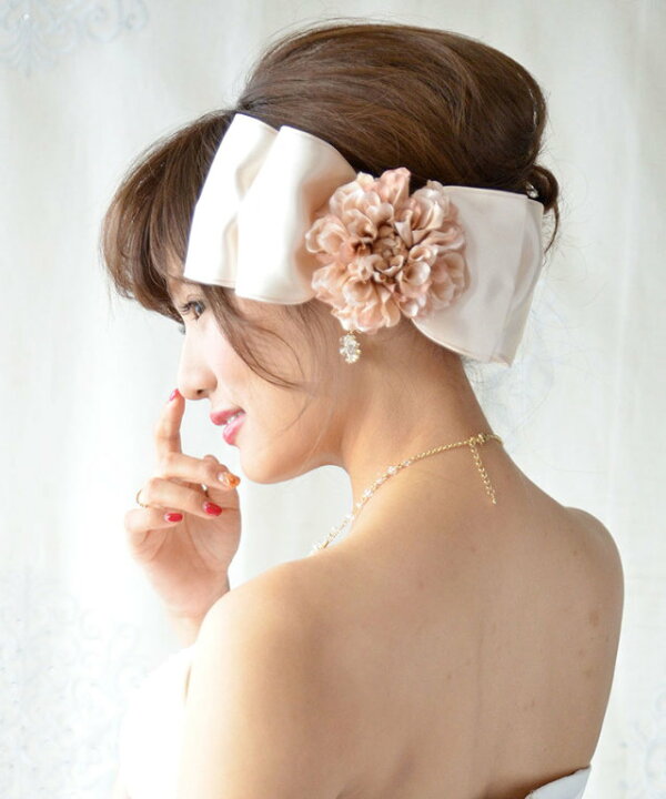 楽天市場 ボンネ リボン アンジュ ダリア ブラウンベージュ ヘッドドレス 髪飾り ヘアアクセ ヘアアクセサリー 結婚式 ウェディング ウエディング ブライダル 花嫁 プレゼント ギフト おしゃれ ウェディングドレス カラードレス 披露宴 パーティー お色直し 二次会