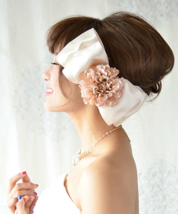 楽天市場 ボンネ リボン アンジュ ダリア ブラウンベージュ ヘッドドレス 髪飾り ヘアアクセ ヘアアクセサリー 結婚式 ウェディング ウエディング ブライダル 花嫁 プレゼント ギフト おしゃれ ウェディングドレス カラードレス 披露宴 パーティー お色直し 二次会