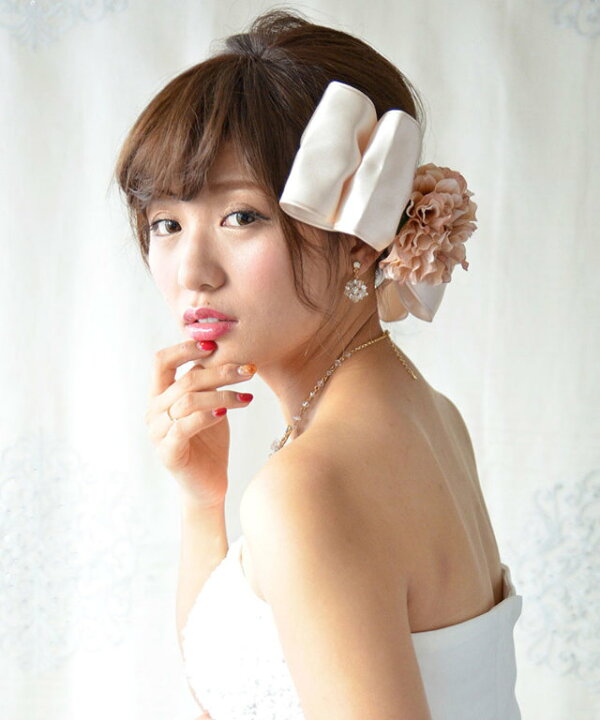 楽天市場 ボンネ リボン アンジュ ダリア ブラウンベージュ ヘッドドレス 髪飾り ヘアアクセ ヘアアクセサリー 結婚式 ウェディング ウエディング ブライダル 花嫁 プレゼント ギフト おしゃれ ウェディングドレス カラードレス 披露宴 パーティー お色直し 二次会