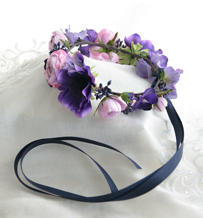 楽天市場 花冠 ヘッドドレス 紫のアネモネ とカップローズ 造花 花かんむり ウェディング 髪飾り アネモネ 花嫁 ウエディング ブライダル 結婚式 海外挙式 ハワイ婚 前撮り 花 花飾り ヘアアクセ ヘアアクセサリー 紫 パープル カラードレス ウエディングドレス