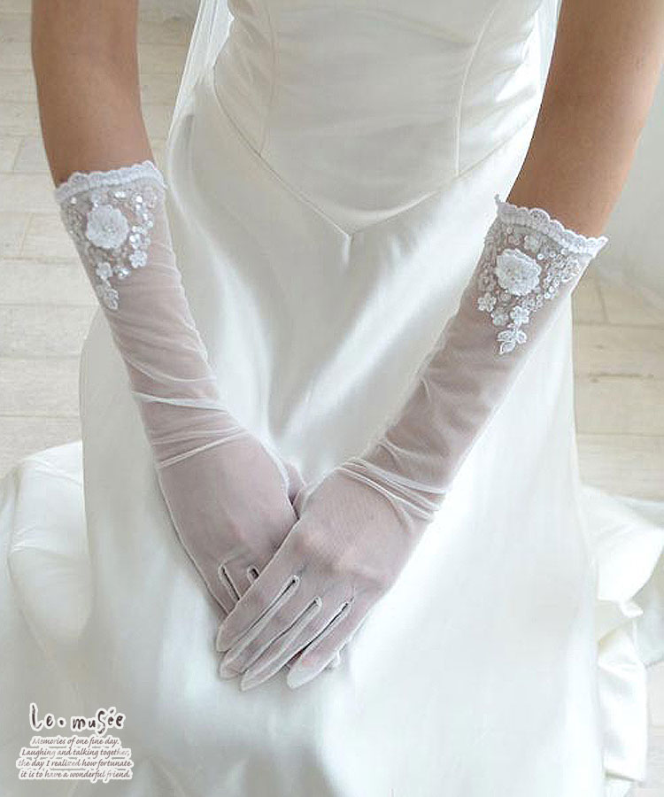 ウェディンググローブ　レース　ショートグローブ　花柄　結婚式　刺繍　ブライダル