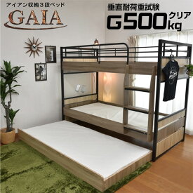 【耐荷重500kg】収納式 3段ベッド 三段ベッド ガイア-GAIA-LIA(本体のみ)アイアン 大人用 子供用 耐震 ベッド 寮 社宅 シェアハウス