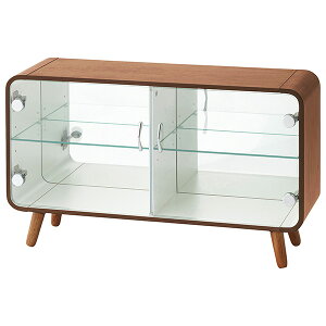 【クーポン配布中】ディスプレイラック 2段 横型 ガラス扉付き 背面ミラー 北欧 コレクションシェルフ コレクションボックス コレクションケース 可動棚 見せる収納 飾り棚 収納棚 脚付き