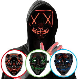 【買い物マラソン・ポイント10倍・送料無料】光るマスク ハロウィンマスク ハロウィン仮面 3つ点灯モード ELワイヤー コスプレマスク 変身・仮装大会 パーティー 忘年会 お祭り 宴会 学園祭 悪魔マスク コスチューム用小物 (赤)