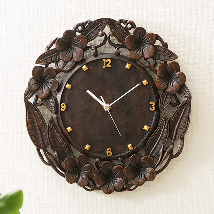 楽天市場】アジアン レリーフ時計 壁掛け時計 プルメリア 木製 