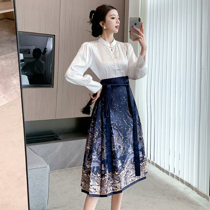 楽天市場】上下セット スカートスーツ チャイナ服 チャイナ服 シャツ  