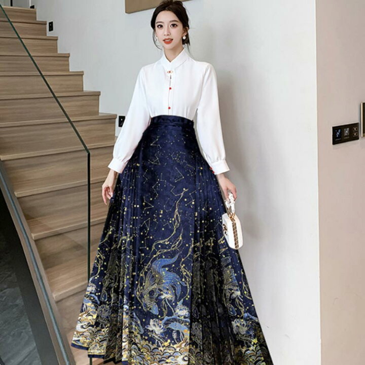 楽天市場】上下セット スカートスーツ チャイナ服 チャイナ服 シャツ  