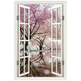 ウォールステッカー 窓枠 桜 さくら 花 フラワー 日本製 MU3 壁紙 シール 木々 森林 湖 沼 ピンク 植物 風景 景色