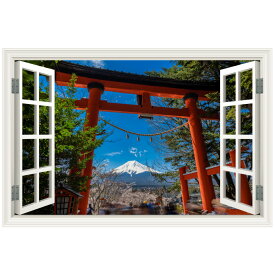 ウォールステッカー 窓枠 富士山 鳥居 日本製 MU3 壁紙 木 森林 シール 神社 自然 風景 景色 北欧 旅行 写真
