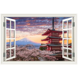 富士山 桜 五重の塔 窓枠 日本製 MU3 ウォールステッカー 壁紙 シール 自然 写真 ポスター