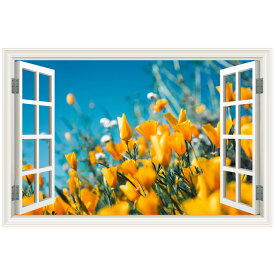 ウォールステッカー 窓枠 フラワー 花 黄色 日本製 MU3 壁紙 イエロー 植物 シール 自然 風景 景色 旅行 写真 ポスター インスタ