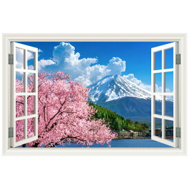 ウォールステッカー 窓 富士山 桜 日本製 春 さくら fuji 自然 壁紙 シール ポスター 絵画 お風呂 浴室 DIY リフォーム リメイク