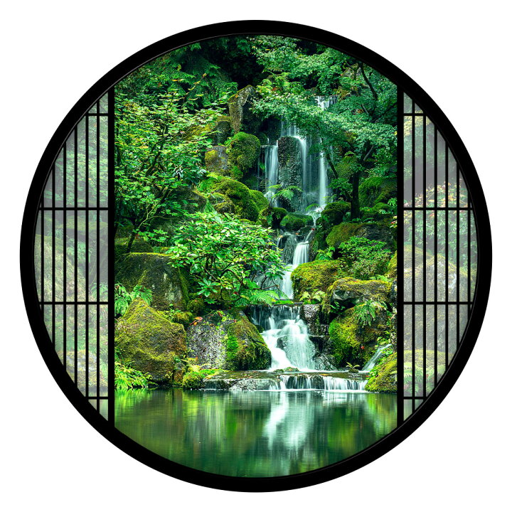 楽天市場 ウォールステッカー 窓枠 格子 滝 新緑 日本製 Mu3 壁紙 シール 川 木 緑 グリーン 風景 景色 旅行 写真 ウォールステッカー専門店ルッカ