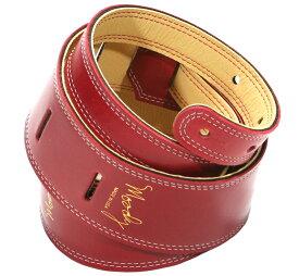 [Moody Leather] Leather Backed Guitar Strap [Long / 2.5"] (Red/Cream/Gold) - ムーディー・レザー・ストラップ