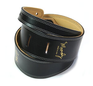 [Moody Leather] Leather Backed Guitar Strap [Standard / 2.5"] (Black / Cream) - [fB[EU[EXgbv