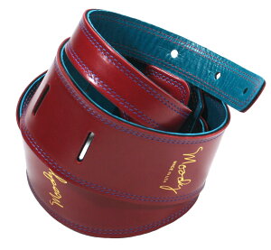 [Moody Leather] Leather Backed Guitar Strap [Standard / 2.5"] (Carmine/Sapphire Blue/Gold) - [fB[EU[EXgbv