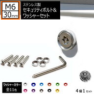 ステンレス製 セキュリティーボルト ワッシャー M6 30mm 4個セット 全11色 専用工具 付 自光式 電光式 ナ…
