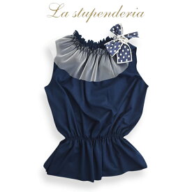 La stupenderia [ラ ストゥペンデリア] トップス ネイビー 10A【10歳】12A【12歳】14A【14歳】リボン付き チュール イタリア製