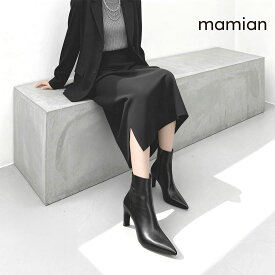 【10%OFF：HOT ITEM SALE】ショートブーツ 8.0cmヒール ストレッチブーツ ミドルブーツ レディース 美脚 歩きやすい 痛くない 履きやすい ダークグレージュ ブラック 日本製 SML ポインテッドトゥショートブーツ:ブラック（m81006）＜2026AW＞