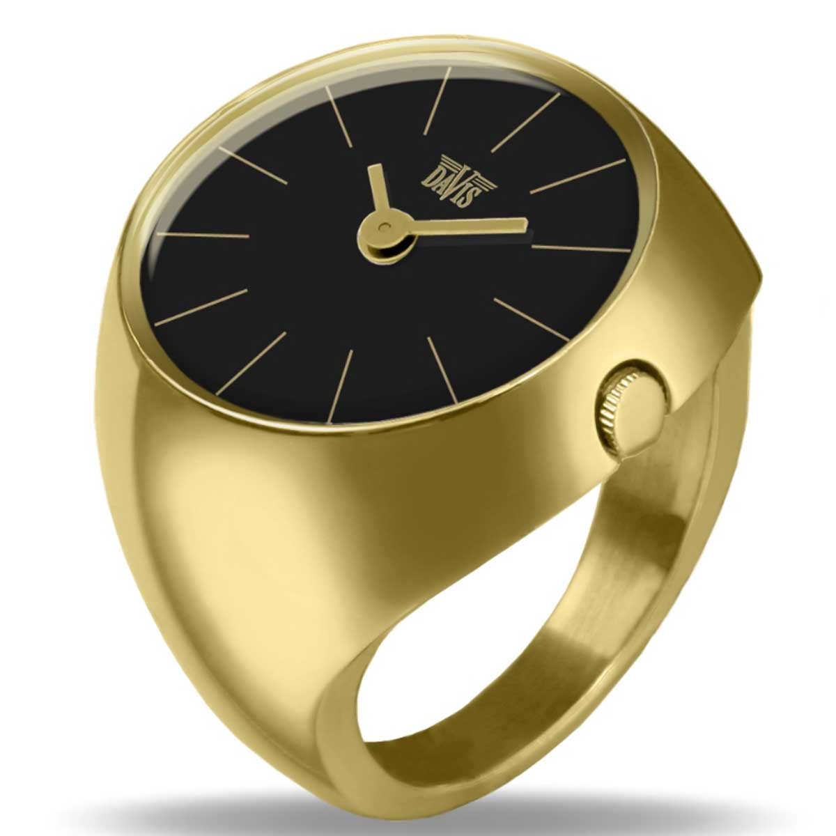フランス製指輪時計 【時間指定不可】 指時計 DAVIS デイビス -2005- セール特価 イエローゴールド×ブラック リングウォッチ