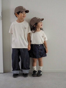 《ご予約》オリジナル Tシャツ ベビー キッズ 子供 赤ちゃん 男の子 女の子 子ども 半袖 トップス ハート ワンポイント シンプル 韓国 ペアルック 姉妹 兄弟 親子 リンクコーデ お揃い おそろ