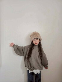 《ご予約》オリジナル mtm スウェット トレーナー 長袖 トップス キッズ ジュニア 子ども 子供 おしゃれ お洒落 かわいい 可愛い 韓国 シンプル カジュアル フリル くすみ カラー ベージュ ブラウン 女の子 男の子 姉妹 お揃い おそろい ペア リンク コーデ 秋 冬