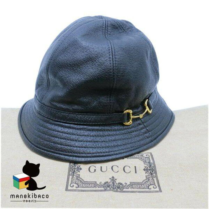 楽天市場】グッチ GUCCI ブラック レザー クロシェ ハット Mサイズ 