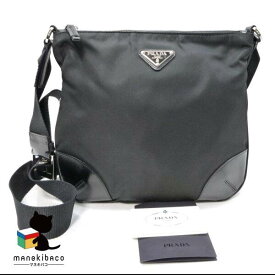 プラダ PRADA ブラック ショルダーバッグ ワンショルダー セミショルダー 肩掛け ナイロン レザー トライアングル NERO ブラック 黒 シルバー金具 ギャランティカード ランクA バッグ 【中古】