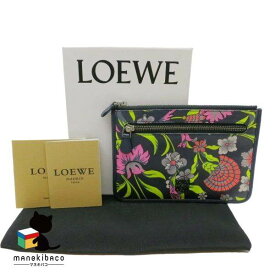 ロエベ LOEWE パープル テールズ オブ スペイン ポーチ ミニ フラット 花柄 ファスナー開閉 バッグイン ブランド 小物入れ ファッション雑貨 美品 箱 布袋 冊子 ランクA 小物 【中古】