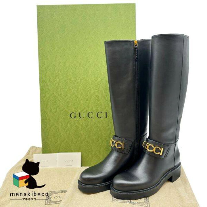 楽天市場】グッチ GUCCI ブラック レザー ロングブーツ ブーツ 黒 