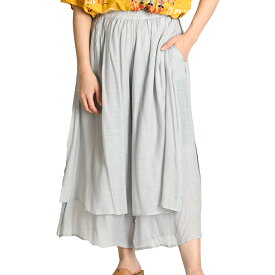 ワイドパンツ レディース 春 夏 ガウチョパンツ フレアパンツ ワイド パンツ 七分丈 ミモレ丈 ボトムス 無地 ウエストゴム 大きいサイズ 体型カバー ガウチョ スカーチョ キュロット スカンツ 綿麻 コットン リネン ナチュラル ギャザー シフォン